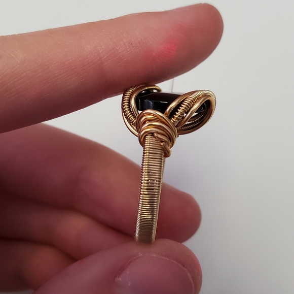 "Golden scales" Mystery Stone Handmade Wire Wrap Ring Size 6.5 - Picture 6 of 7